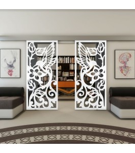 Glasschiebetür ECO-LINE - Fineprint Model 112 Weiss auf Grauglas