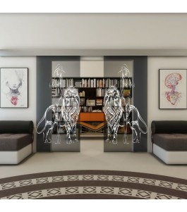 Glasschiebetür ECO-LINE - Fineprint Model 117 Weiss auf Grauglas