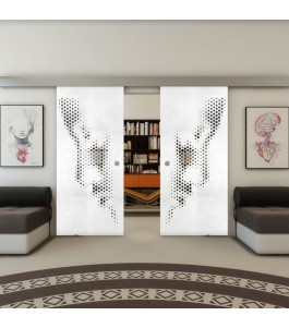 Glasschiebetür ECO-LINE - Fineprint Model 120 Weiss auf Grauglas