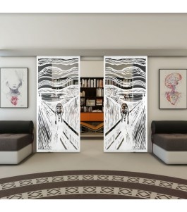 Glasschiebetür ECO-LINE - Fineprint Model 133 Weiss auf Grauglas