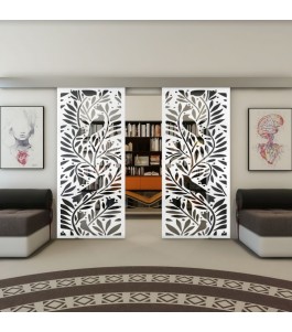 Glasschiebetür ECO-LINE - Fineprint Model 177 Weiss auf Grauglas