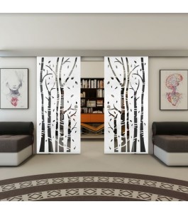 Glasschiebetür ECO-LINE - Fineprint Model 182 Weiss auf Grauglas
