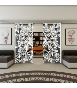 Glasschiebetür ECO-LINE - Fineprint Model 184 Weiss auf Grauglas