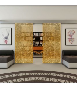 Glasschiebetür ECO-LINE - Fineprint Model 193 Gold auf Grauglas