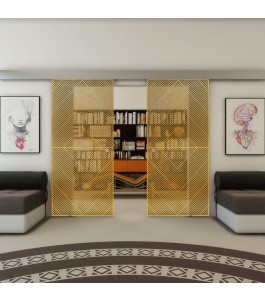 Glasschiebetür ECO-LINE - Fineprint Model 194 Gold auf Grauglas