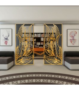 Glasschiebetür ECO-LINE - Fineprint Model 195 Gold auf Grauglas