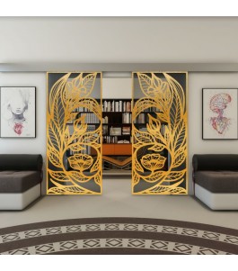 Glasschiebetür ECO-LINE - Fineprint Model 196 Gold auf Grauglas