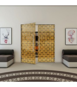 Pendeltür - Fineprint Model 001 Gold auf Grauglas