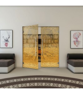 Pendeltür - Fineprint Model 015 Gold auf Grauglas