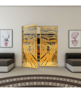 Pendeltür - Fineprint Model 133 Gold auf Grauglas