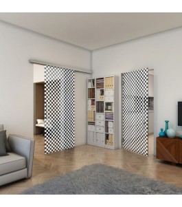 Glasschiebetür SLIM-LINE - Fineprint Model 004 Weiss auf Grauglas