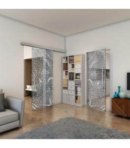 Glasschiebetür SLIM-LINE - Fineprint Model 008 Weiss auf Grauglas