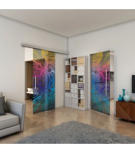 Glasschiebetür SLIM-LINE - Fineprint Model 010 Verlauf auf Grauglas