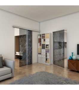 Glasschiebetür SLIM-LINE - Fineprint Model 013 Weiss auf Grauglas