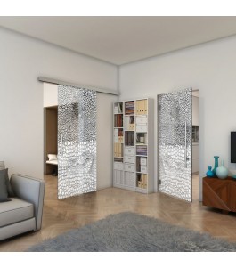 Glasschiebetür SLIM-LINE - Fineprint Model 015 Weiss auf Grauglas