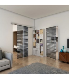 Glasschiebetür SLIM-LINE - Fineprint Model 019 Weiss auf Grauglas