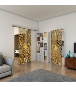 Glasschiebetür SLIM-LINE - Fineprint Model 023 Gold auf Grauglas