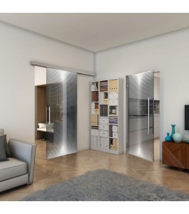 Glasschiebetür SLIM-LINE - Fineprint Model 024 Weiss auf Grauglas