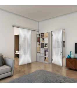 Glasschiebetür SLIM-LINE - Fineprint Model 025 Weiss auf Grauglas
