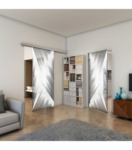 Glasschiebetür SLIM-LINE - Fineprint Model 026 Weiss auf Grauglas