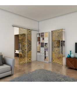 Glasschiebetür SLIM-LINE - Fineprint Model 030 Gold auf Grauglas