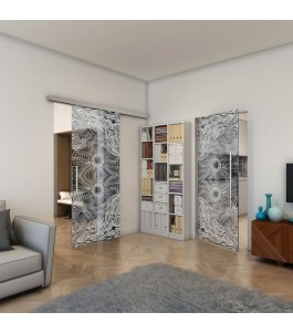 Glasschiebetür SLIM-LINE - Fineprint Model 030 Weiss auf Grauglas