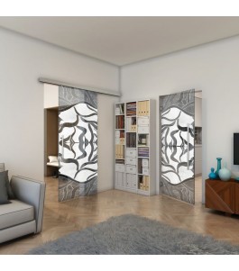 Glasschiebetür SLIM-LINE - Fineprint Model 031 Weiss auf Grauglas