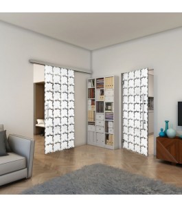 Glasschiebetür SLIM-LINE - Fineprint Model 033 Weiss auf Grauglas