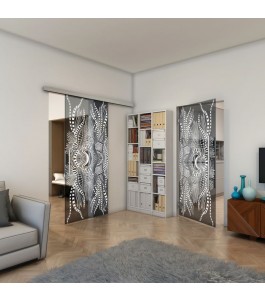 Glasschiebetür SLIM-LINE - Fineprint Model 039 Weiss auf Grauglas