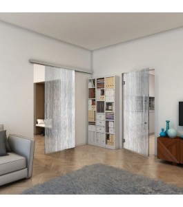 Glasschiebetür SLIM-LINE - Fineprint Model 050 Weiss auf Grauglas