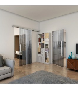 Glasschiebetür SLIM-LINE - Fineprint Model 052 Weiss auf Grauglas