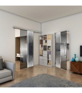 Glasschiebetür SLIM-LINE - Fineprint Model 059 Weiss auf Grauglas
