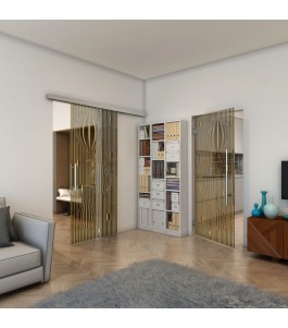 Glasschiebetür SLIM-LINE - Fineprint Model 060 Gold auf Grauglas
