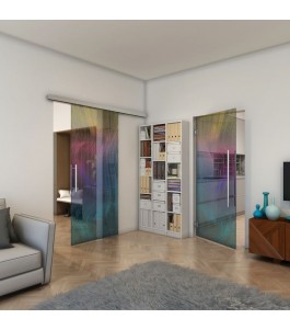 Glasschiebetür SLIM-LINE - Fineprint Model 062 Verlauf auf Grauglas
