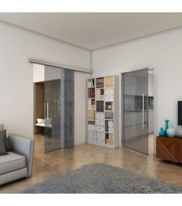 Glasschiebetür SLIM-LINE - Fineprint Model 063 Weiss auf Grauglas