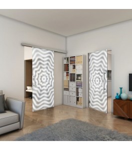 Glasschiebetür SLIM-LINE - Fineprint Model 064 Weiss auf Grauglas