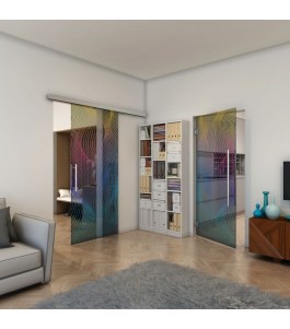 Glasschiebetür SLIM-LINE - Fineprint Model 066 Verlauf auf Grauglas
