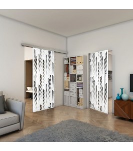 Glasschiebetür SLIM-LINE - Fineprint Model 067 Weiss auf Grauglas
