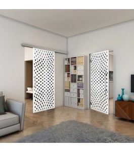 Glasschiebetür SLIM-LINE - Fineprint Model 068 Weiss auf Grauglas