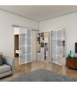 Glasschiebetür SLIM-LINE - Fineprint Model 069 Weiss auf Grauglas
