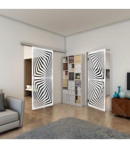 Glasschiebetür SLIM-LINE - Fineprint Model 070 Weiss auf Grauglas
