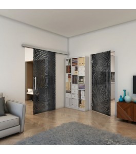 Glasschiebetür SLIM-LINE - Fineprint Model 074 Schwarz auf Grauglas