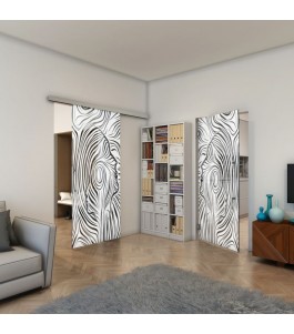 Glasschiebetür SLIM-LINE - Fineprint Model 074 Weiss auf Grauglas
