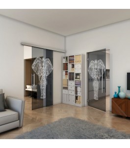 Glasschiebetür SLIM-LINE - Fineprint Model 078 Weiss auf Grauglas