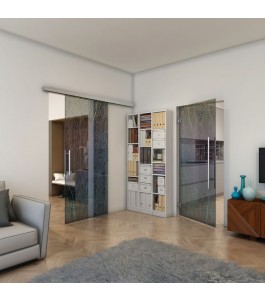 Glasschiebetür SLIM-LINE - Fineprint Model 079 Verlauf auf Grauglas