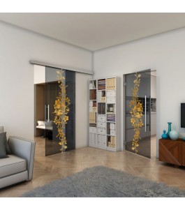 Glasschiebetür SLIM-LINE - Fineprint Model 085 Gold auf Grauglas