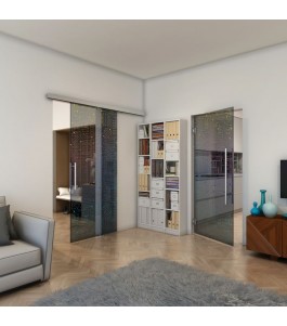 Glasschiebetür SLIM-LINE - Fineprint Model 090 Verlauf auf Grauglas