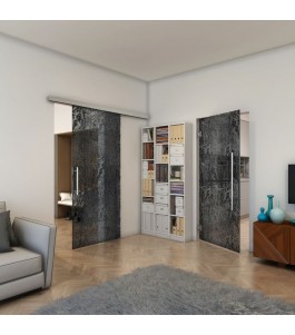 Glasschiebetür SLIM-LINE - Fineprint Model 091 Schwarz auf Grauglas