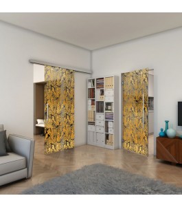 Glasschiebetür SLIM-LINE - Fineprint Model 091 Gold auf Grauglas