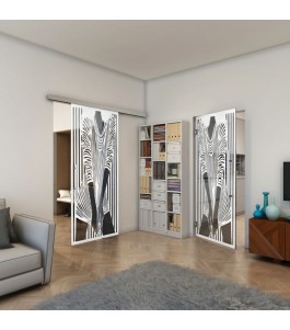Glasschiebetür SLIM-LINE - Fineprint Model 097 Weiss auf Grauglas